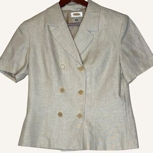 VTG Talbots Womens Irish Linen Womens Blazer Size 10 Short Sleeve Beige Career